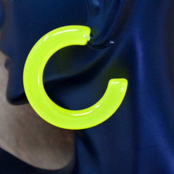 1.75" Retro Translucent Neon Yellow Hoop Earrings - Picture 5 of 11